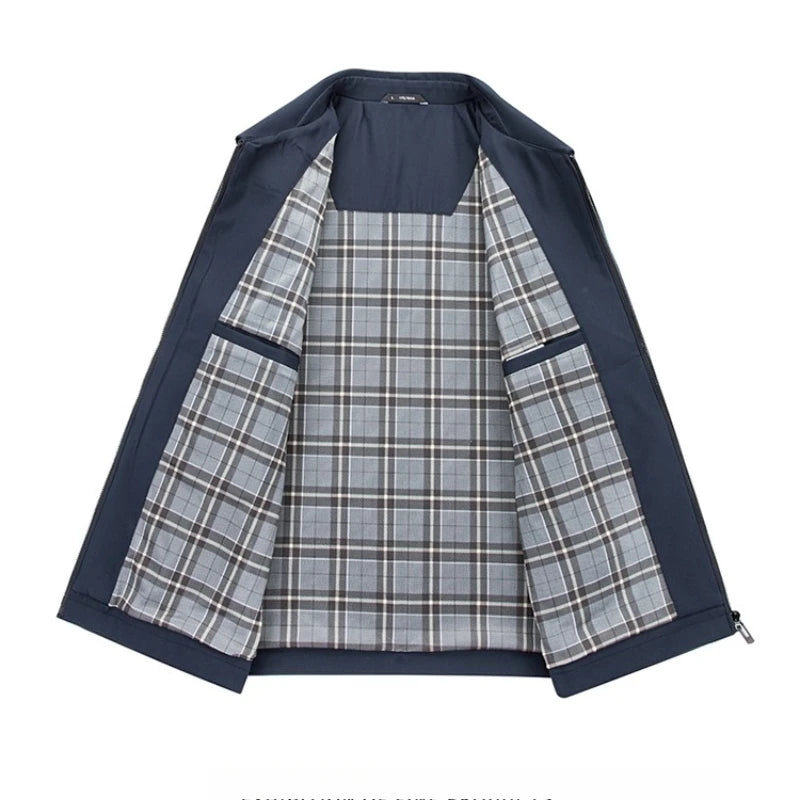 Men's Turn-down Collar Jacket Old Money Style Solid Color Casual Outerwear 2026 Autumn New Zip-up Coat