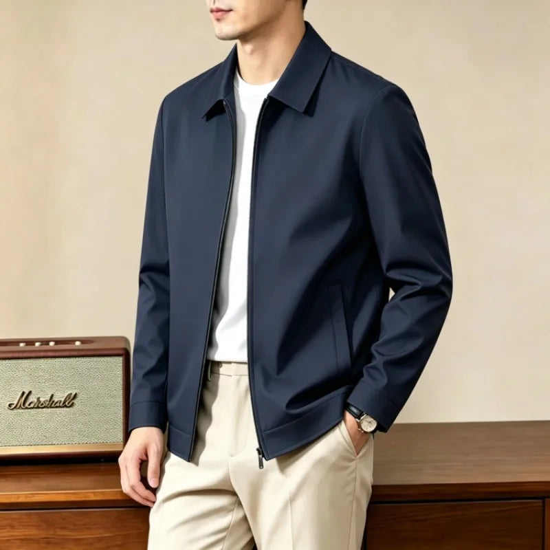 Men's Turn-down Collar Jacket Old Money Style Solid Color Casual Outerwear 2026 Autumn New Zip-up Coat