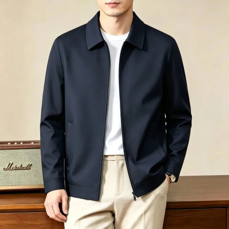 Men's Turn-down Collar Jacket Old Money Style Solid Color Casual Outerwear 2026 Autumn New Zip-up Coat